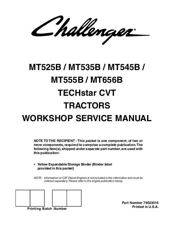 AGCO MT500B Series Tractor (TechStar CVT, tier 2) (packet) Service Manual 79023016 English