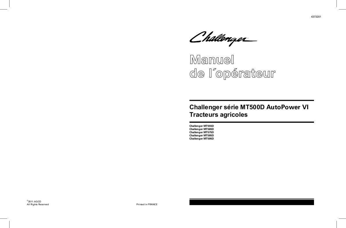 AGCO MT500D Series Tractor (AutoPower 6) Operator Manual 4373201M1 French