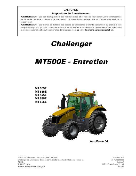 AGCO MT500E Series Tractor (AutoPower VI, maintenance) Operator Manual ACT0008800 French