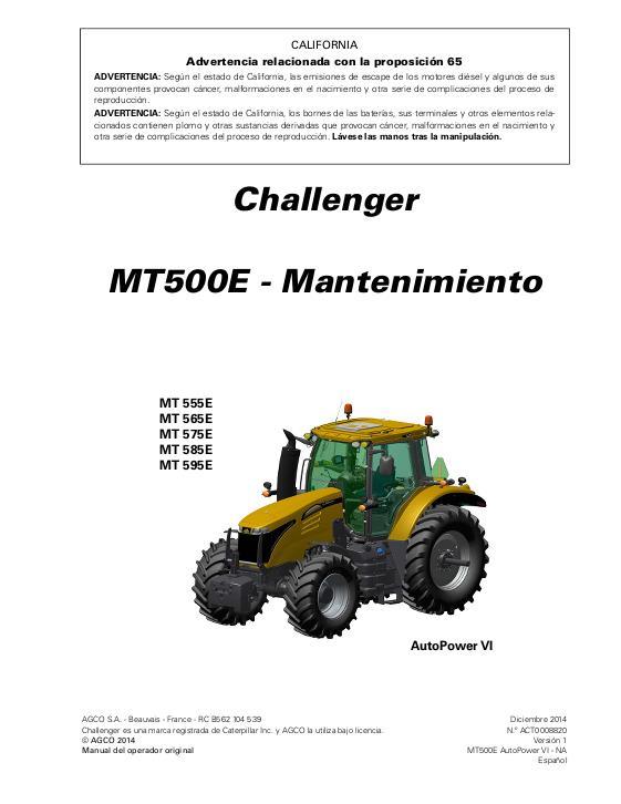 AGCO MT500E Series Tractor (AutoPower VI, maintenance) Operator Manual ACT0008820 Spanish