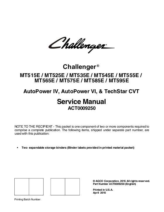AGCO MT500E Series Tractor (packet) Service Manual ACT0009250 English