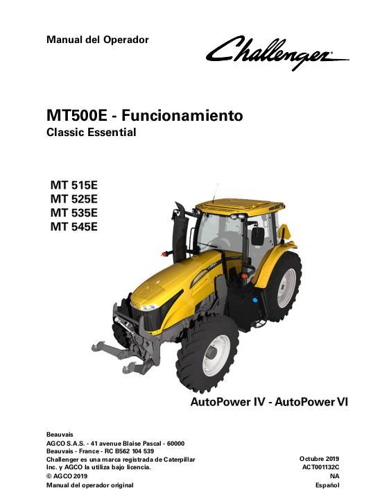 AGCO MT515E to MT545E Tractor (AutoPower IV VI, classic, operation) Operator Manual ACT001132C Spanish