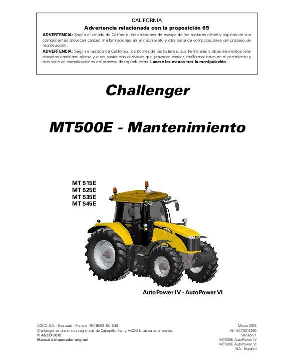 AGCO MT515E to MT545E Tractor (AutoPower IV, VI, maintenance) Operator Manual ACT0011290 Spanish