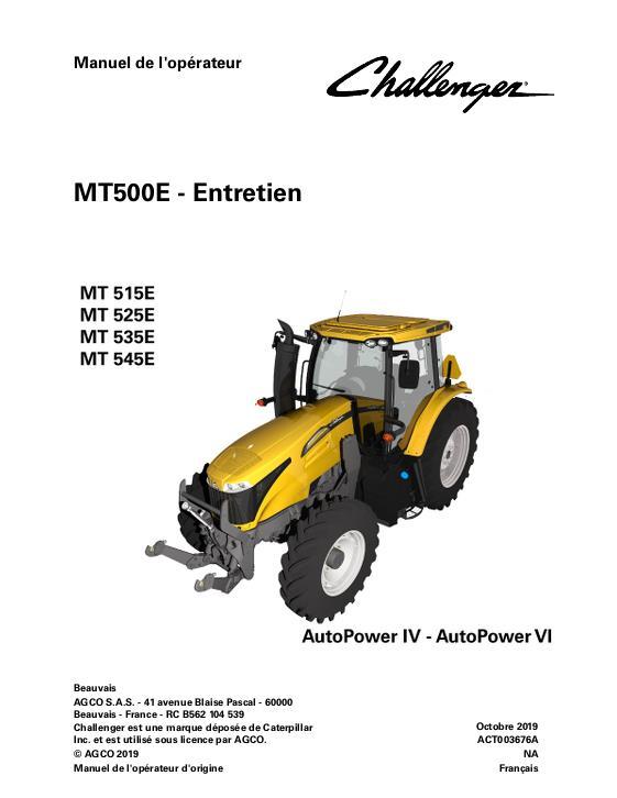 AGCO MT515E to MT545E Tractor (AutoPower IV VI, maintenance, phase 2) Operator Manual ACT003676A French