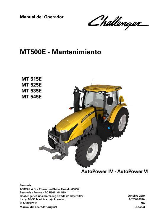 AGCO MT515E to MT545E Tractor (AutoPower IV VI, maintenance, phase 2) Operator Manual ACT003678A Spanish