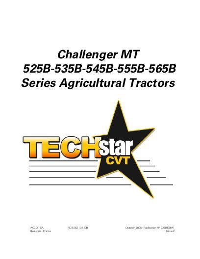 AGCO MT525B MT535B MT545B MT555B MT565B (TechStar CVT, tier 2) Operator Manual 3378499M1 English