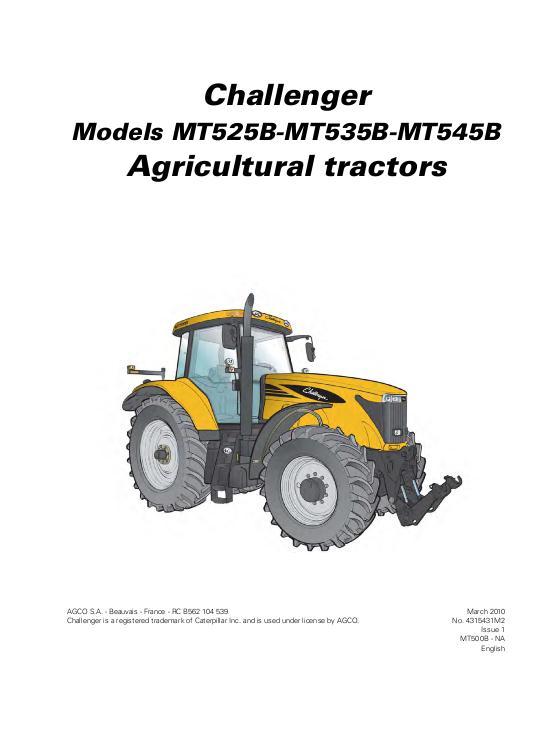 AGCO MT525B MT535B MT545B Tractor (AutoPower VI, Cat tier 3) Operator Manual 4315431M2 English