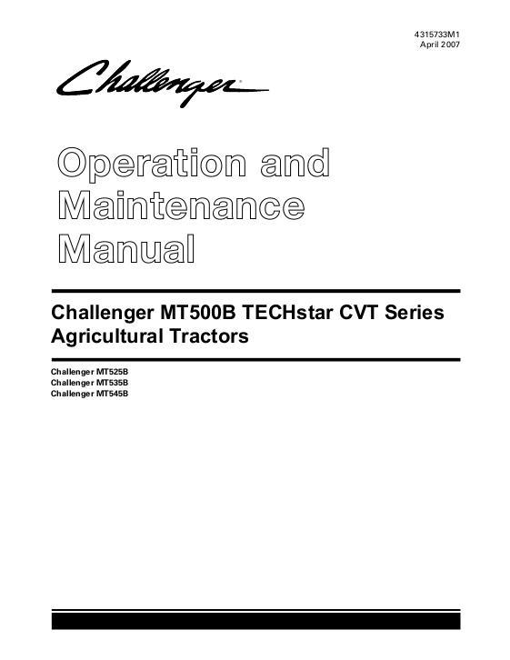 AGCO MT525B MT535B MT545B Tractor (CVT, tier 3, panoramic cab) Operator Manual 4315733M1 English