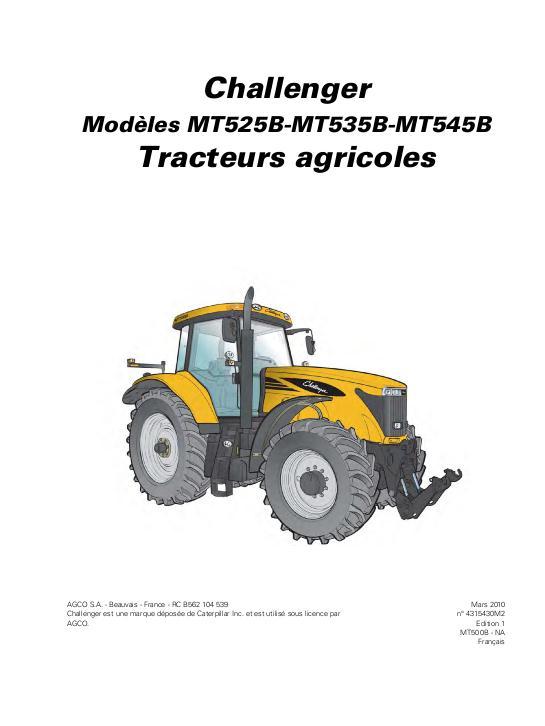 AGCO MT525B MT535B MT545B Tractor (Cat tier 3, Autopower 6) Operator Manual 4315430M2 French