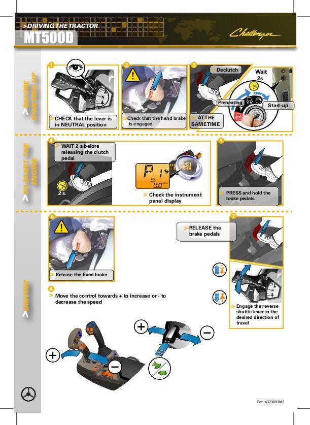 AGCO MT525D to MT545D Tractor Quick Start Guide (TechStar CVT) Operator Manual 4373693M1 English