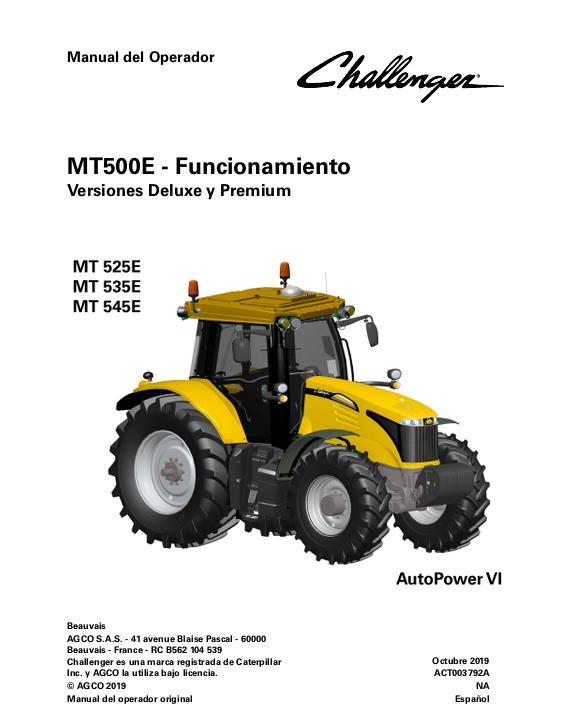 AGCO MT525E to MT545E (AutoPower VI, deluxe premium operation phase 2) Operator Manual ACT003792A Spanish