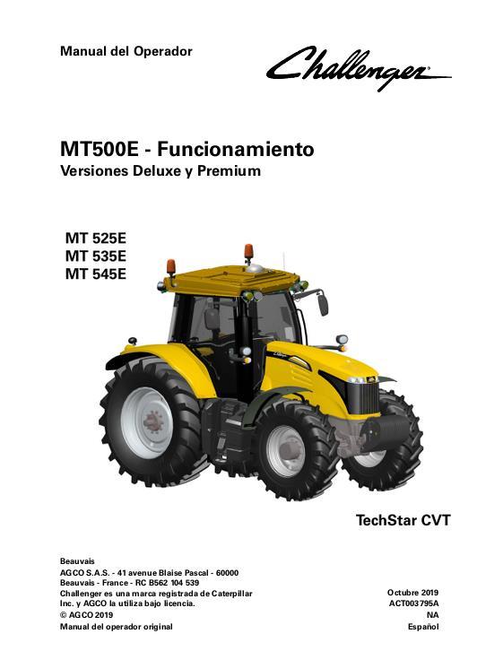 AGCO MT525E to MT545E (TechStar CVT, deluxe premium operation phase 2) Operator Manual ACT003795A Spanish