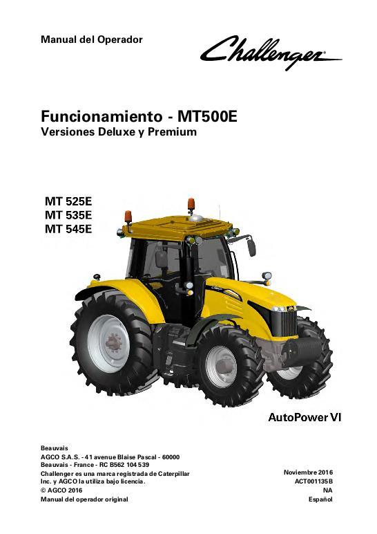 AGCO MT525E to MT545E Tractor (AutoPower VI deluxe premium, operation) Operator Manual ACT001135B Spanish