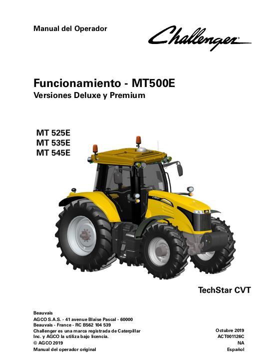 AGCO MT525E to MT545E Tractor (TechStar CVT deluxe premium, operation) Operator Manual ACT001126C Spanish