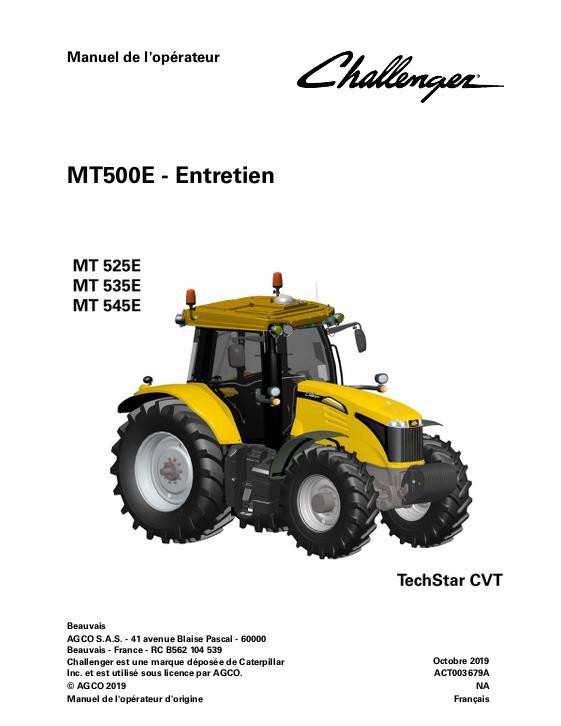 AGCO MT525E to MT545E Tractor (TechStar CVT, maintenance, phase 2) Operator Manual ACT003679A French