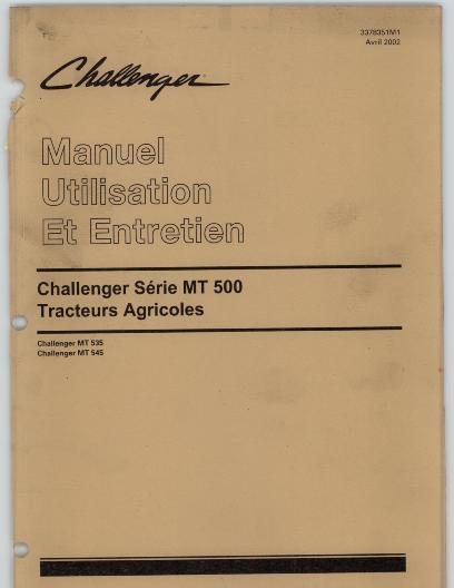 AGCO MT535 MT545 Tractor Operator Manual 3378351M1 French