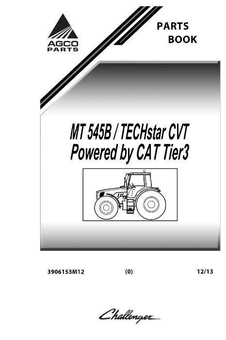 AGCO MT545B Tractor (TechStar CVT, Cat engine, tier 3) Parts Book 3906153M12 English