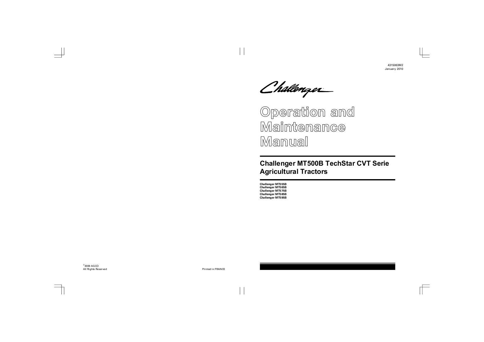 AGCO MT555B MT565B MT575B MT585B MT595B Tractor (CVT, tier 3) Operator Manual 4315063M2 English
