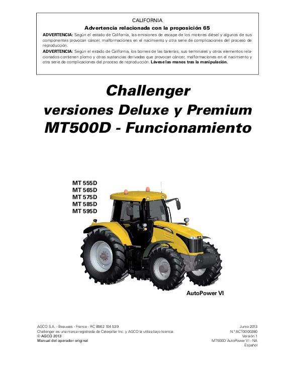 AGCO MT555D MT565D MT575D MT585D MT595B Tractor Operator Manual ACT0000280 Spanish