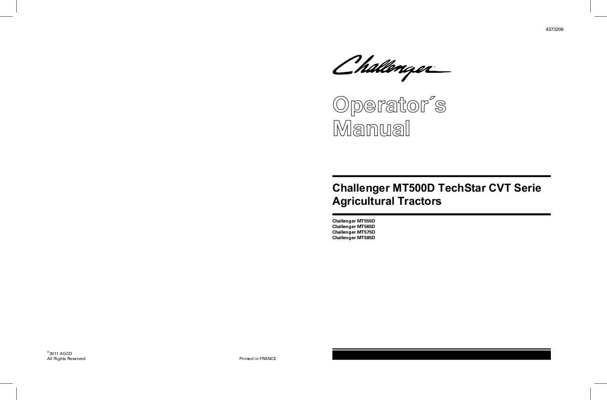 AGCO MT555D MT565D MT575D MT585D MT595D Tractor (TechStar CVT) Operator Manual 4373206M1 English