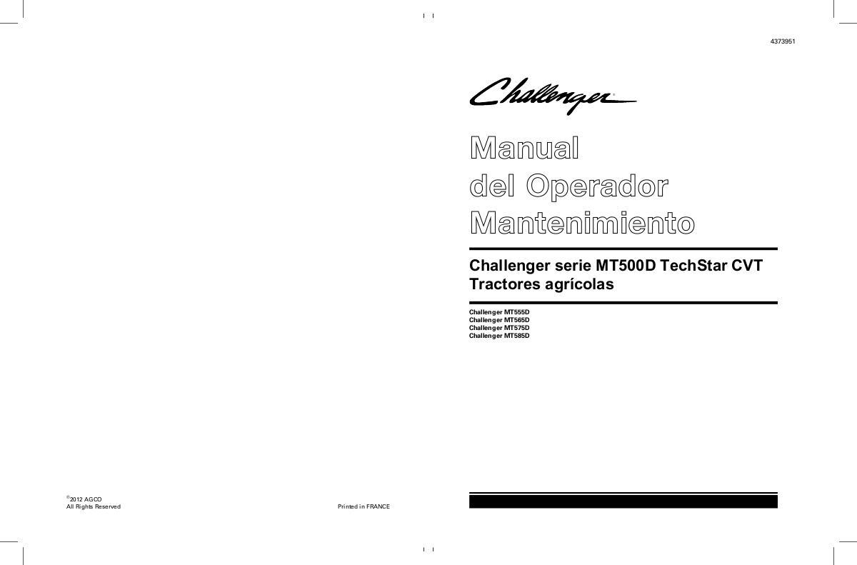 AGCO MT555D MT565D MT575D MT585D Tractor (maintenance) Operator Manual 4373951M1 Spanish