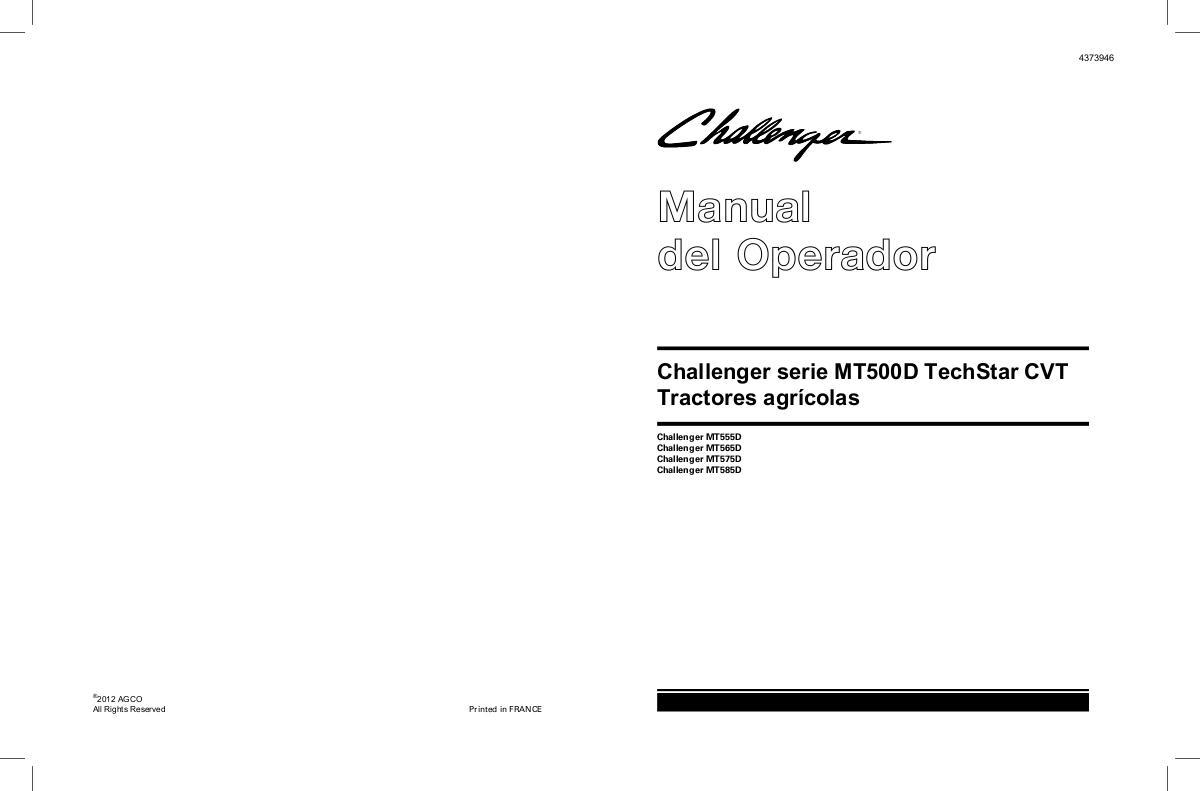 AGCO MT555D MT565D MT575D MT585D Tractor (operation) Operator Manual 4373946M1 French