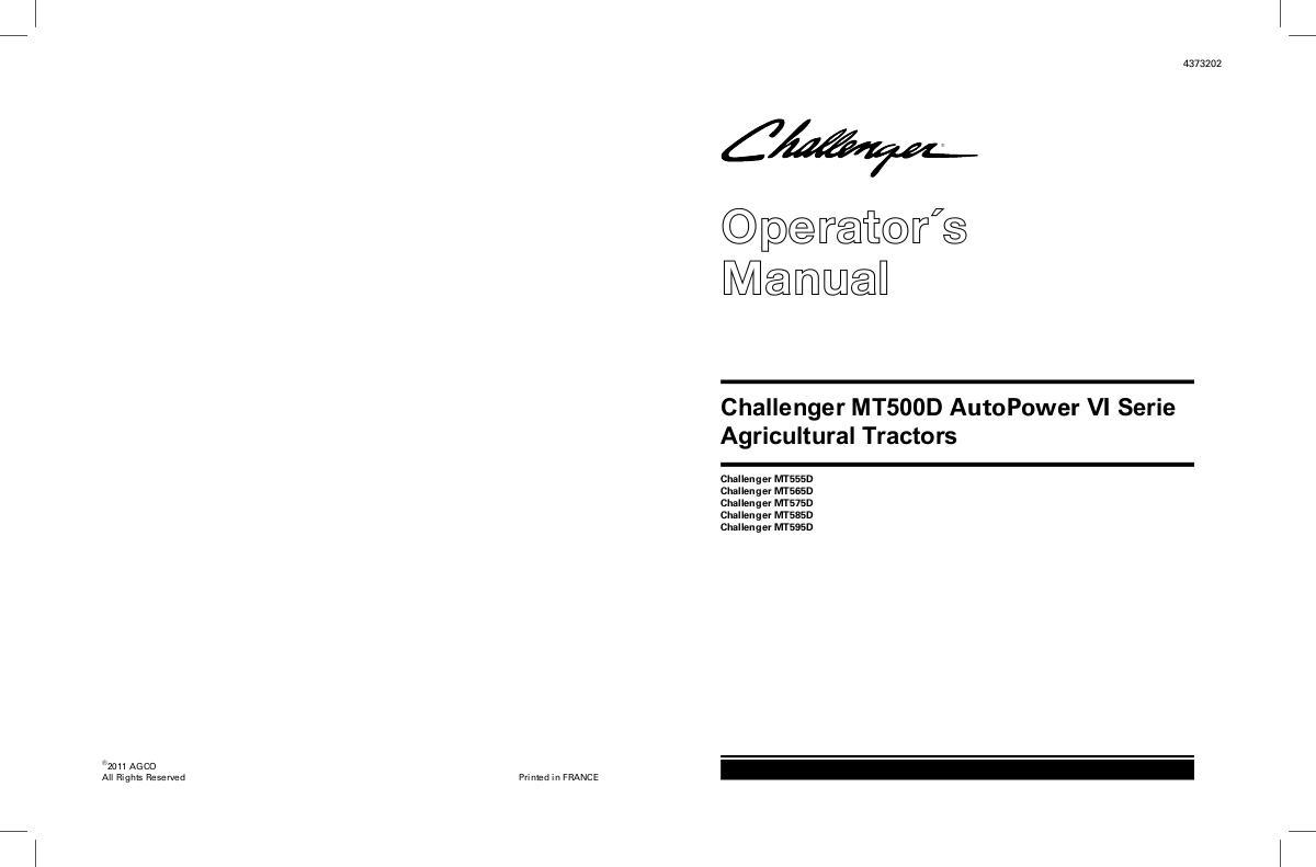 AGCO MT555D to MT595D Tractor (AutoPower VI) Operator Manual 4373202M1 English