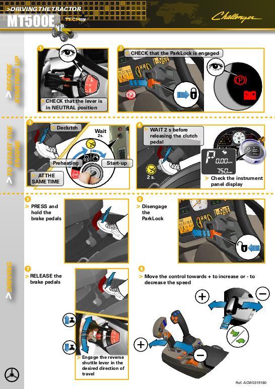 AGCO MT555E to MT595E Tractor Quick Start Guide (TechStar CVT) Operator Manual ACW0319180 English