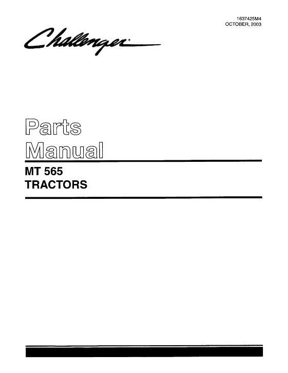 AGCO MT565 Tractor Parts Book 1637425M4 English