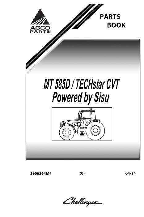AGCO MT585D Tractor (TechStar CVT) Parts Book 3906364M4 English