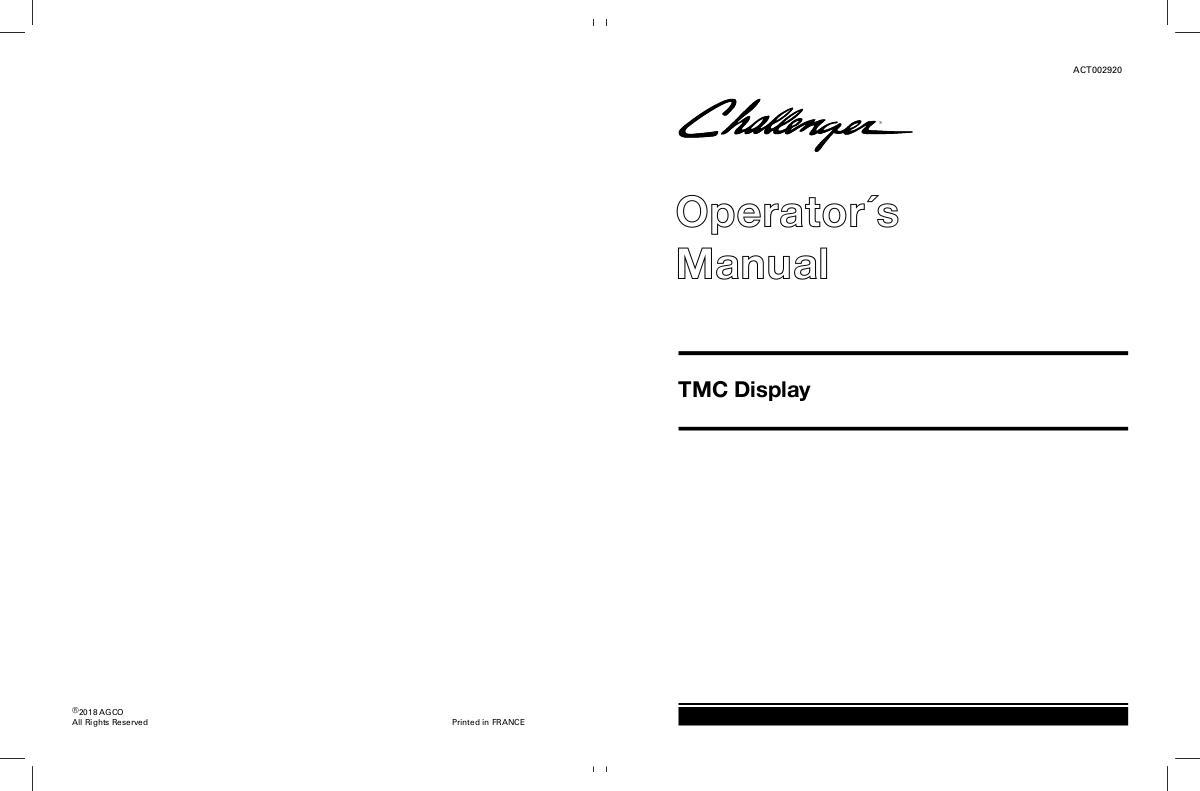 AGCO MT600E Series Tractor TMC Display (NT03 terminal) Operator Manual ACT0029200 English