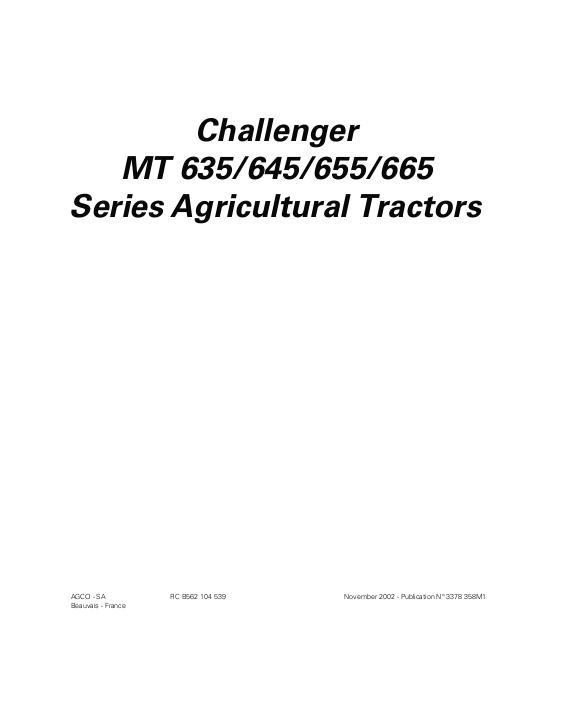 AGCO MT635 MT645 MT655 MT665 Tractor Operator Manual 3378358M1 English