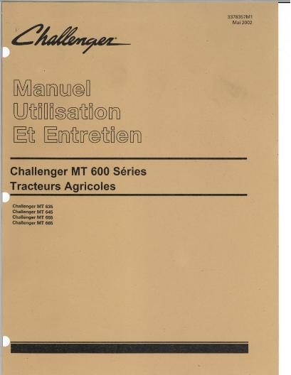 AGCO MT635 MT645 MT655 MT665 Tractor (manual transmission) Operator Manual 3378357M1 French