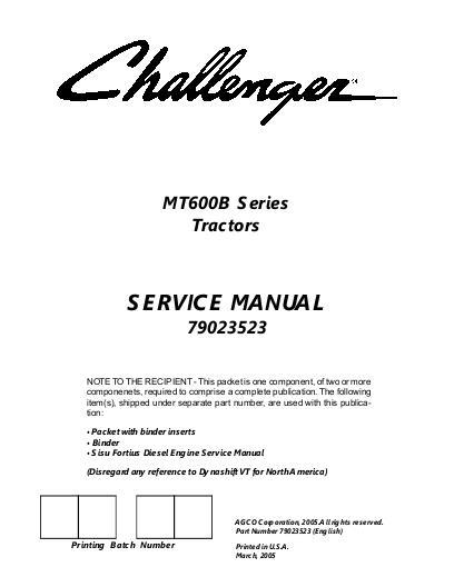 AGCO MT635B MT645B MT655B MT665B Tractor (TechStar CVT) (packet) Service Manual 79023523 English