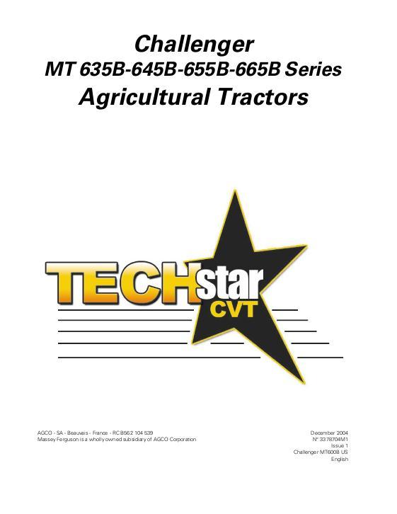 AGCO MT635B MT645B MT655B MT665B Tractor (TechStar CVT, tier 2) Operator Manual 3378704M1 English