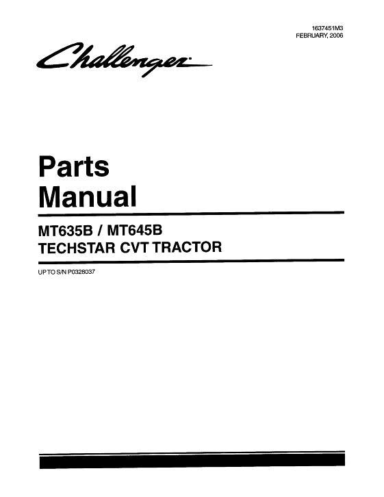 AGCO MT635B MT645B Tractor (TechStar CVT, tier 2) Parts Book 1637451M3 English