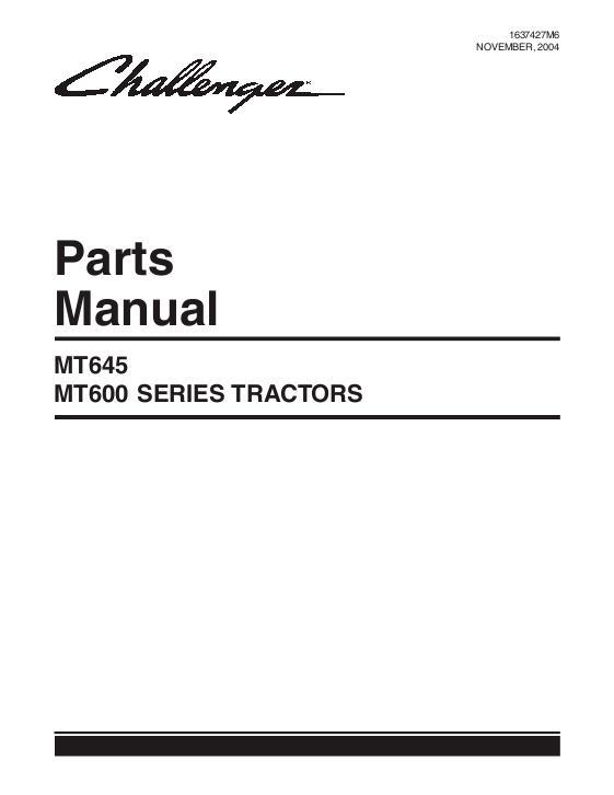 AGCO MT645 Tractor Parts Book 1637427M6 English