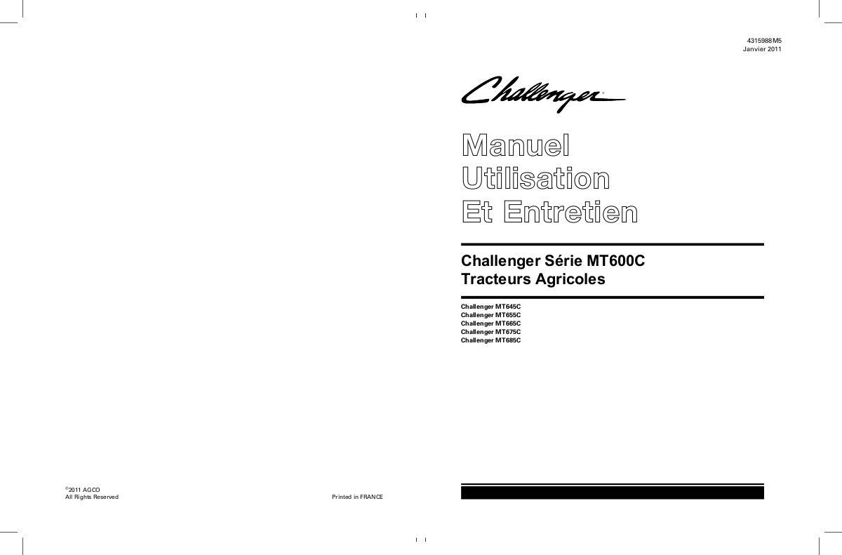AGCO MT645C MT655C MT665C MT675C MT685C Tractor Operator Manual 4315988M5 French