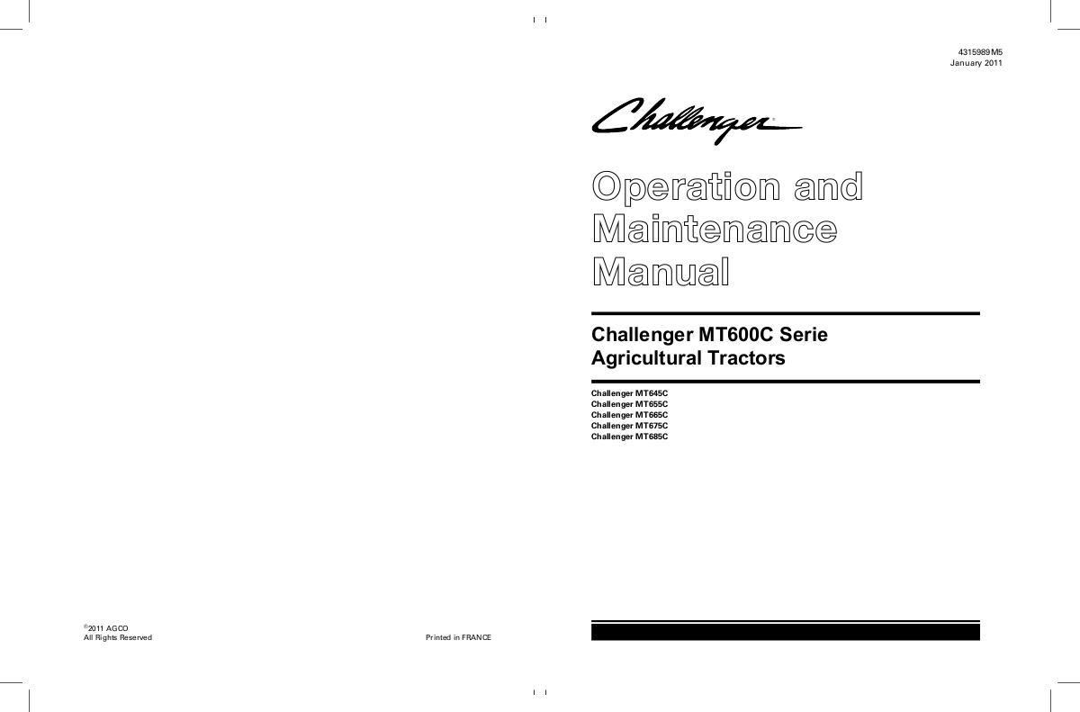 AGCO MT645C MT655C MT665C MT675C MT685C Tractor Operator Manual 4315989M5 English