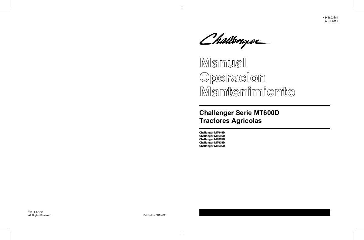AGCO MT645D MT655D MT665D MT675D MT685D Tractor Operator Manual 4346803M1 Spanish