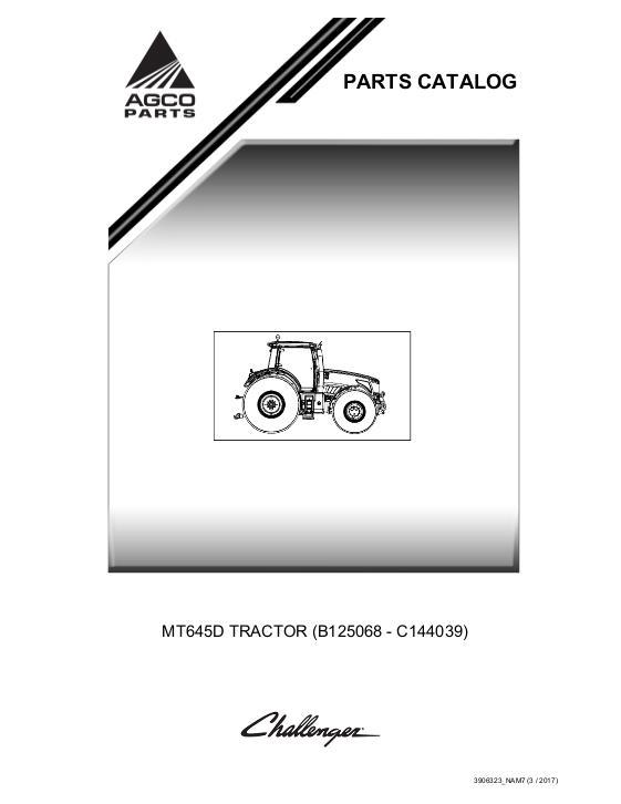 AGCO MT645D Tractor (TechStar CVT) Parts Book 3906323M7 English
