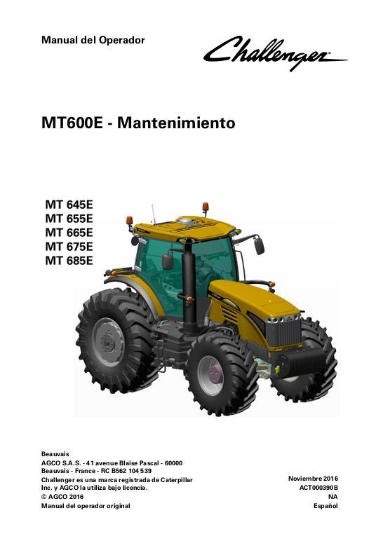 AGCO MT645E MT655E MT665E MT675E MT685E Tractor (maintenance) Operator Manual ACT000390B Spanish