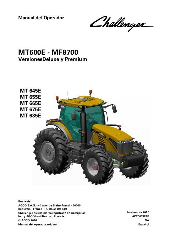 AGCO MT645E to MT685E Tractor (deluxe and premium, operation) Operator Manual ACT000387B Spanish