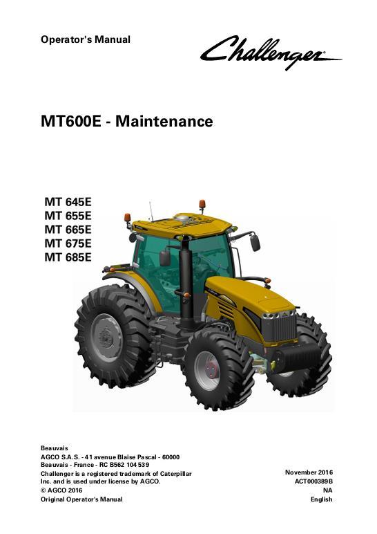 AGCO MT645E to MT685E Tractor (maintenance) Operator Manual ACT000389B English
