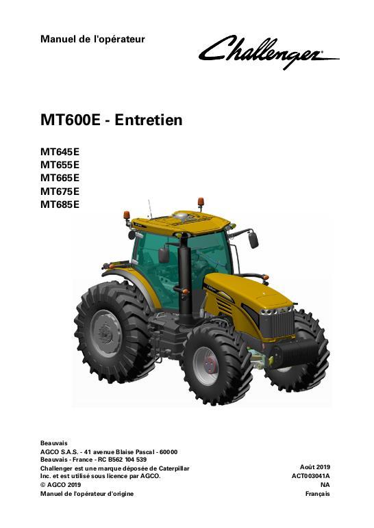 AGCO MT645E to MT685E Tractor (maintenance) Operator Manual ACT003041A French