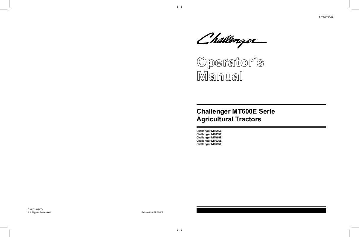AGCO MT645E to MT685E Tractor (maintenance) Operator Manual ACT0030420 English