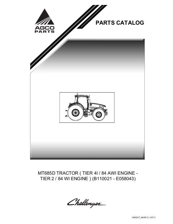 AGCO MT685D Tractor (TechStar CVT) Parts Book 3906327M7 English