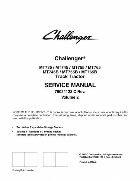 AGCO MT700 MT700B Series Tractor (packet) Vol 2 of 2 Service Manual 79024123C English
