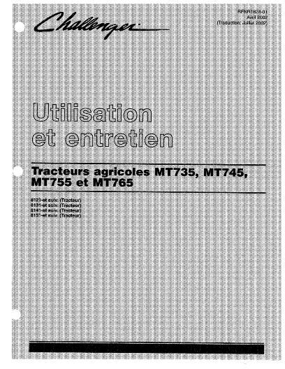 AGCO MT735 MT745 MT755 MT765 Tractor (2003-05, CE) Operator Manual 79021907A French