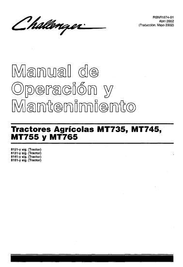 AGCO MT735 MT745 MT755 MT765 Tractor (2003-05, CE) Operator Manual 79021908A Spanish